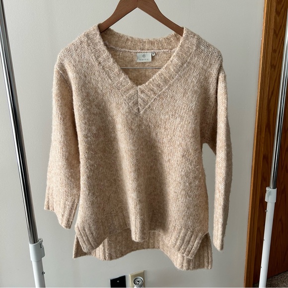 Beige V-Neck Knit Sweater - Picture 2 of 2
